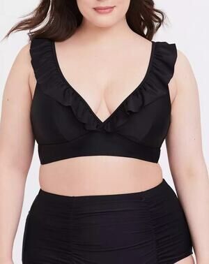 Torrid Size 3 3X Black Wireless Triangle Ruffle Bikini Top Swimsuit Swimwear NWT